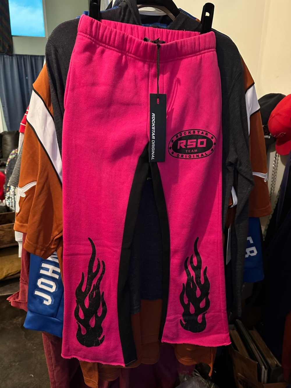 Rockstar Original Girls Esha Black/Pink Flame Track Pants Size 7